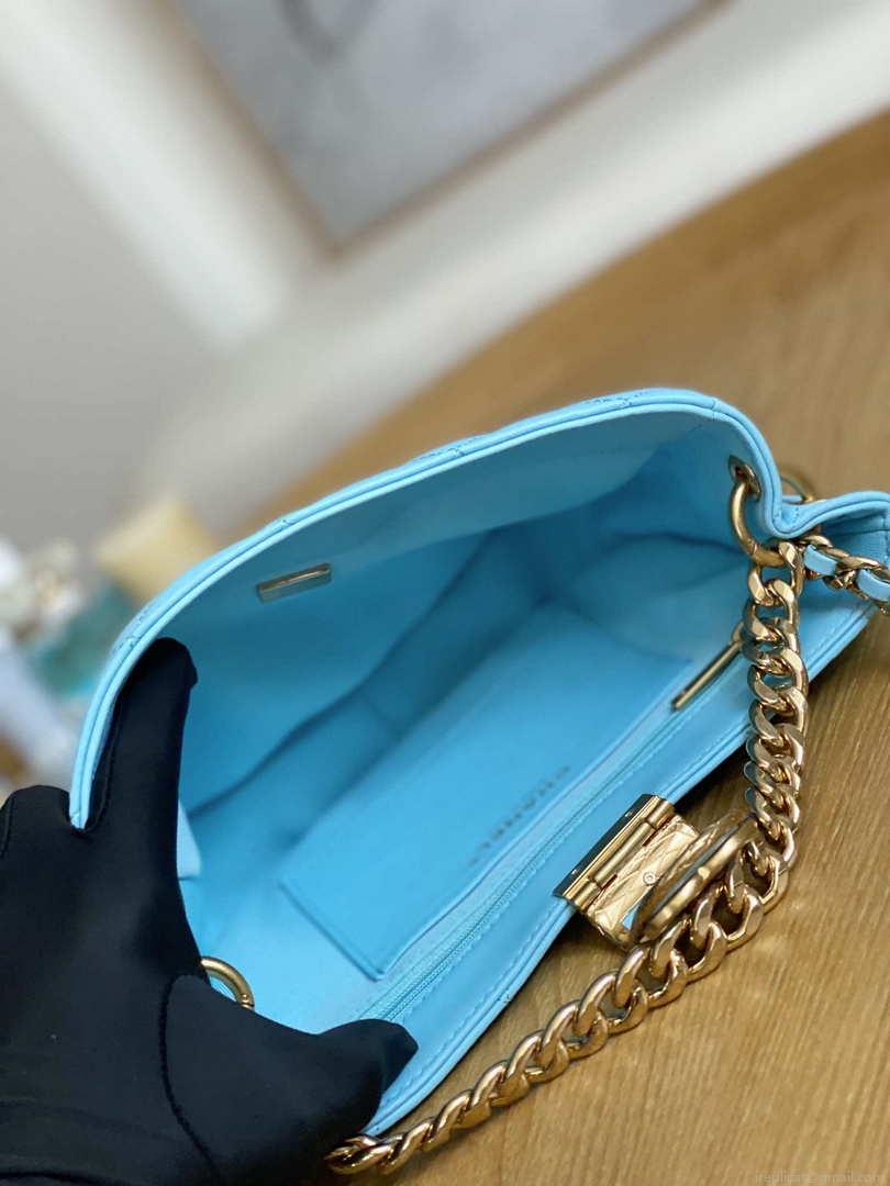 Chanel AS3476 HOBO Handbag Lambskin & Gold-Tone Metal Light Blue