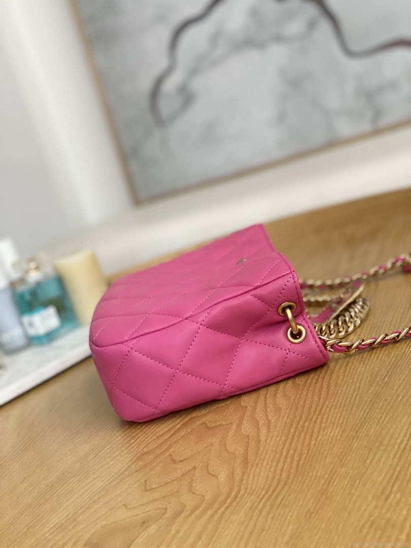 Chanel AS3476 HOBO Handbag Lambskin & Gold-Tone Metal Rose Red