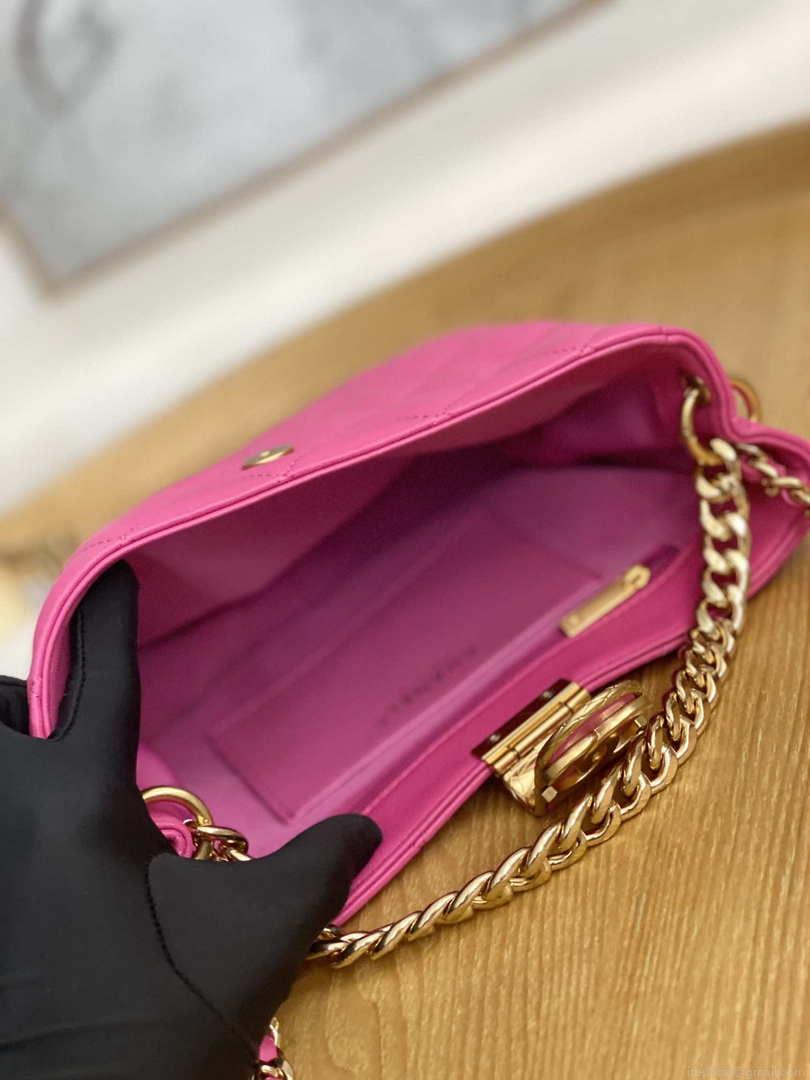 Chanel AS3476 HOBO Handbag Lambskin & Gold-Tone Metal Rose Red