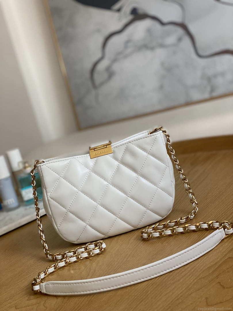 Chanel 3475 Small HOBO Handbag Lambskin & Gold-Tone Metal White