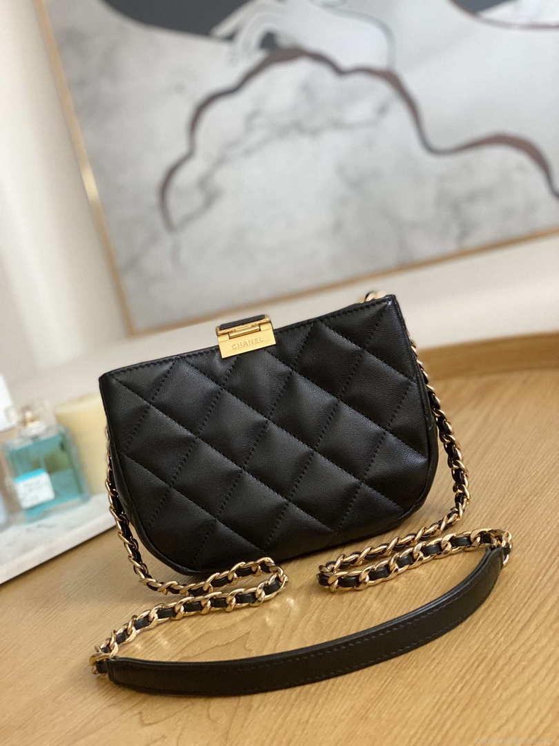 Chanel 3475 Small HOBO Handbag Lambskin & Gold-Tone Metal Black