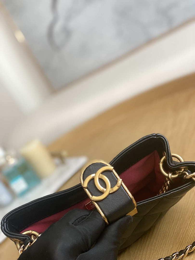 Chanel 3475 Small HOBO Handbag Lambskin & Gold-Tone Metal Black