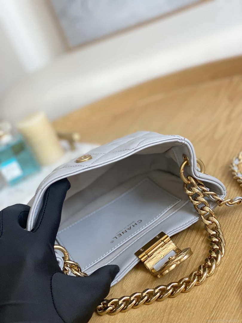 Chanel 3475 Small HOBO Handbag Lambskin & Gold-Tone Metal Light Gray