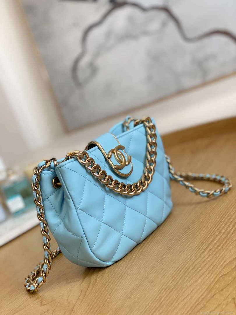 Chanel 3475 Small HOBO Handbag Lambskin & Gold-Tone Metal Ligth Blue