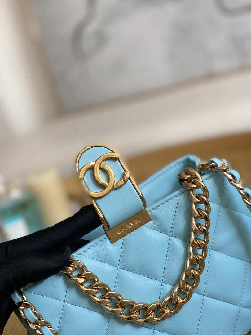 Chanel 3475 Small HOBO Handbag Lambskin & Gold-Tone Metal Ligth Blue