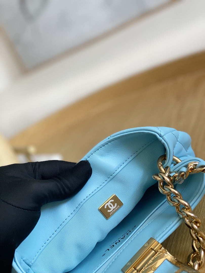 Chanel 3475 Small HOBO Handbag Lambskin & Gold-Tone Metal Ligth Blue