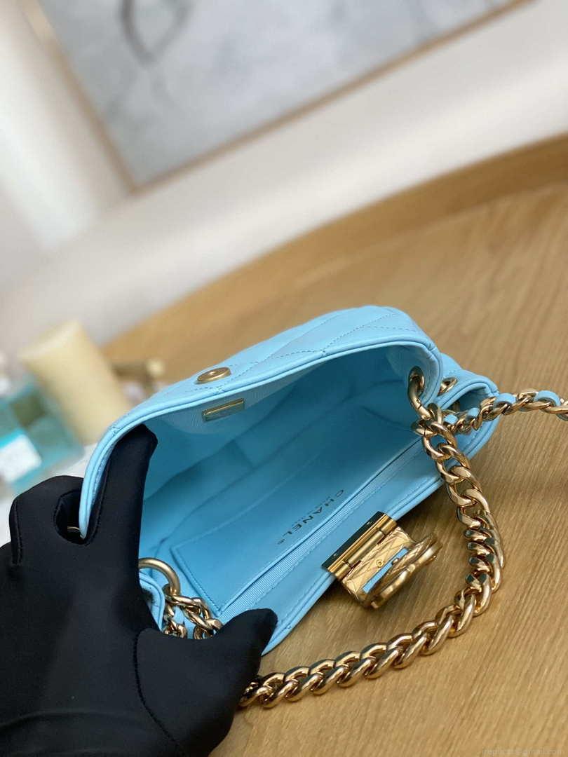 Chanel 3475 Small HOBO Handbag Lambskin & Gold-Tone Metal Ligth Blue