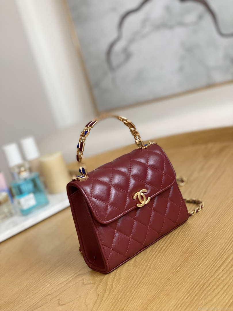 Chanel AP2945 Clutch with Chain Lambskin Wine Red Gold