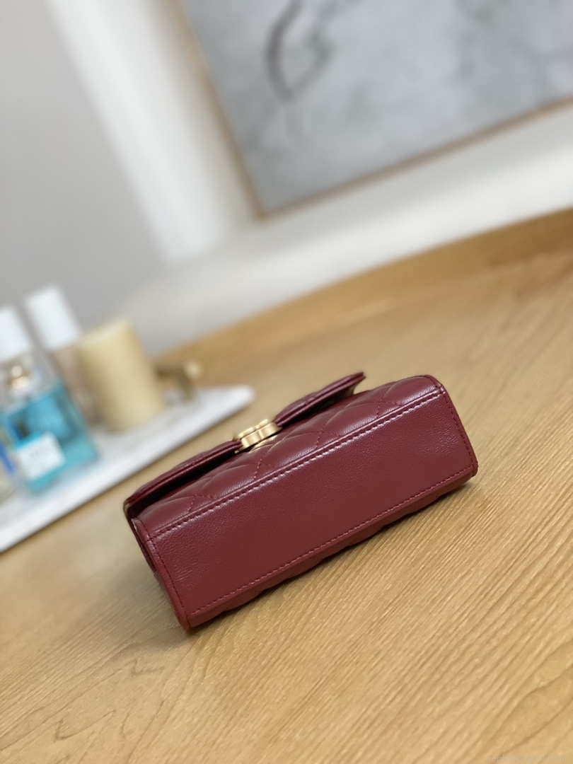 Chanel AP2945 Clutch with Chain Lambskin Wine Red Gold