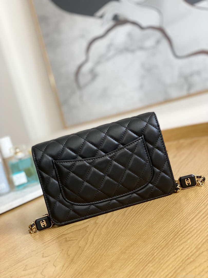 Chanel A81217 Flap Bag Lambskin Onyx Small Square Stewardess Bag Black