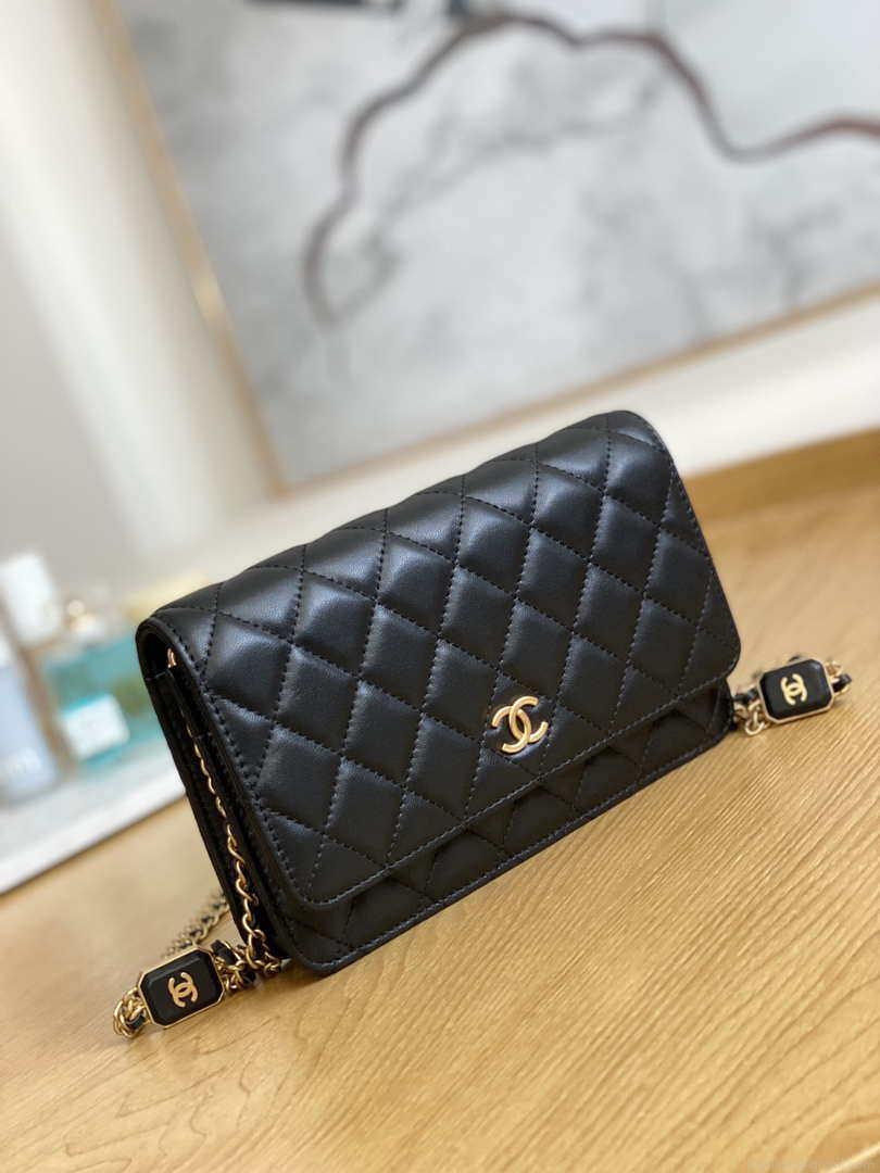 Chanel A81217 Flap Bag Lambskin Onyx Small Square Stewardess Bag Black