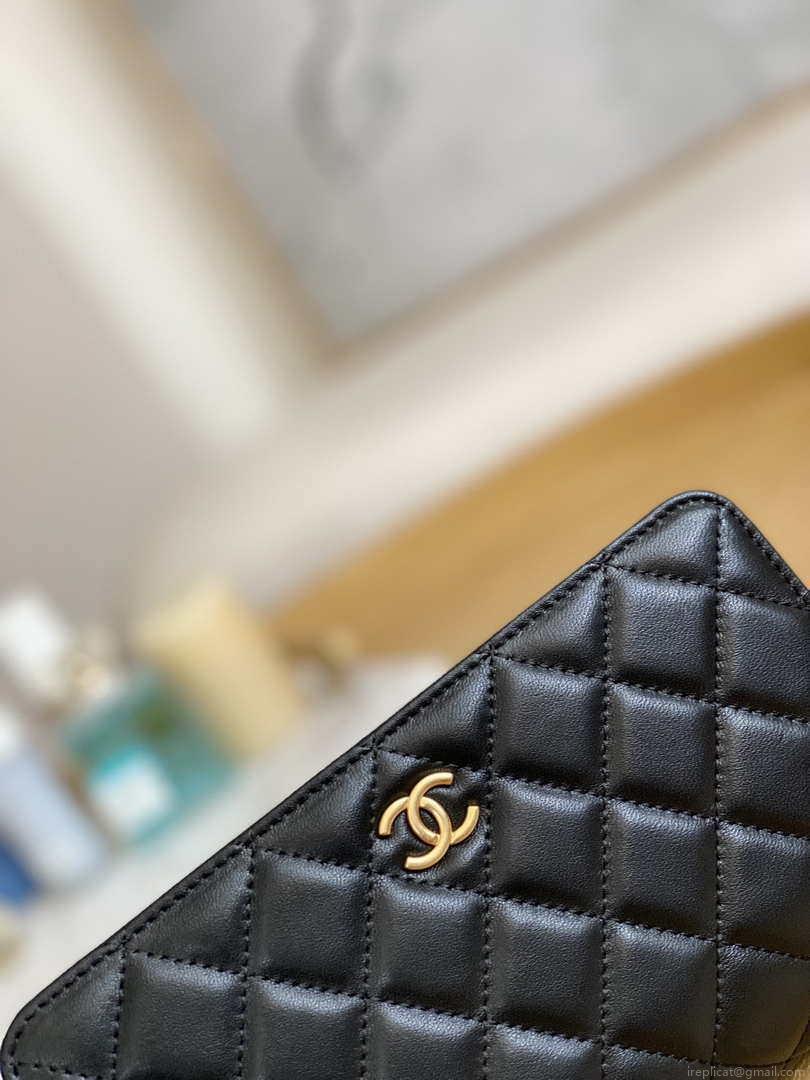 Chanel A81217 Flap Bag Lambskin Onyx Small Square Stewardess Bag Black
