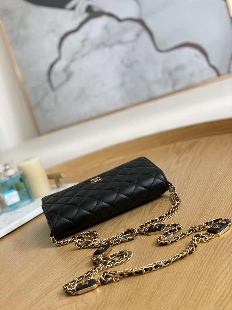 Chanel A81217 Flap Bag Lambskin Onyx Small Square Stewardess Bag Black