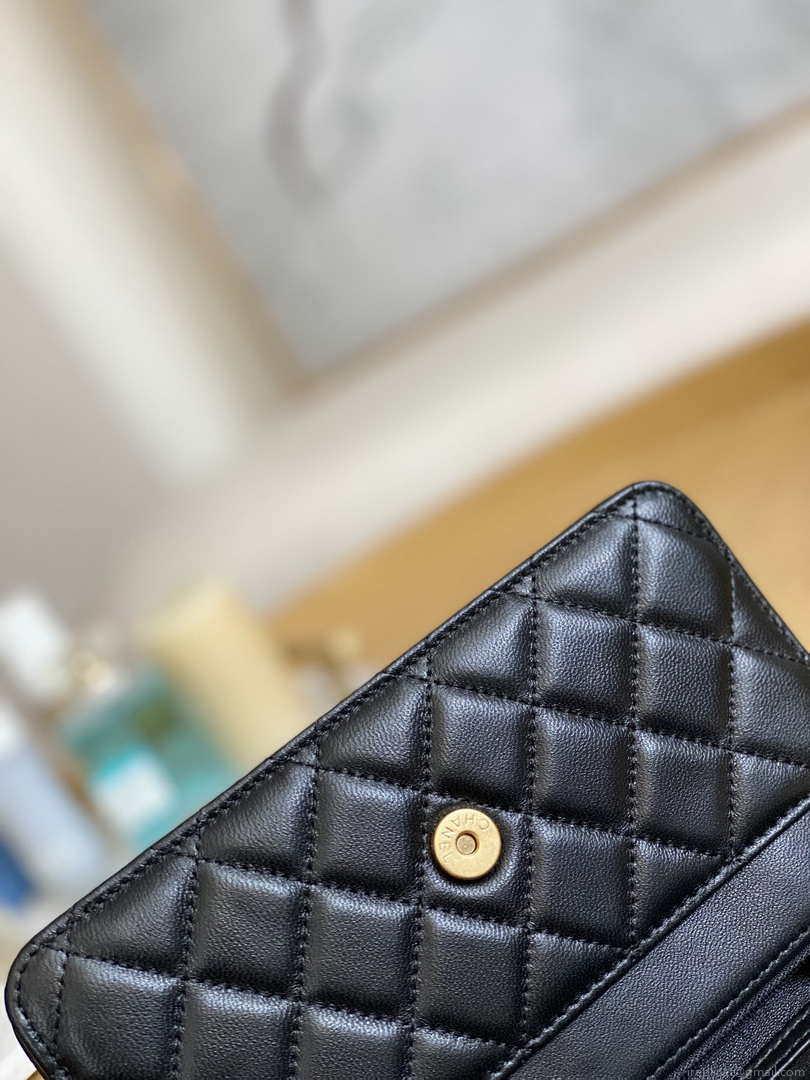 Chanel A81217 Flap Bag Lambskin Onyx Small Square Stewardess Bag Black