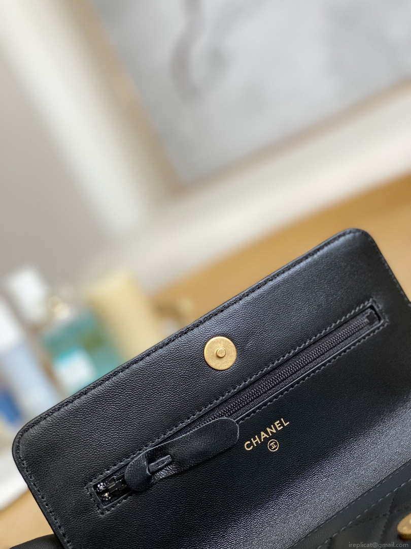 Chanel A81217 Flap Bag Lambskin Onyx Small Square Stewardess Bag Black
