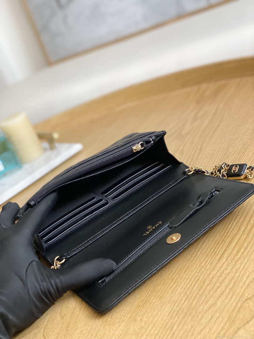 Chanel A81217 Flap Bag Lambskin Onyx Small Square Stewardess Bag Black
