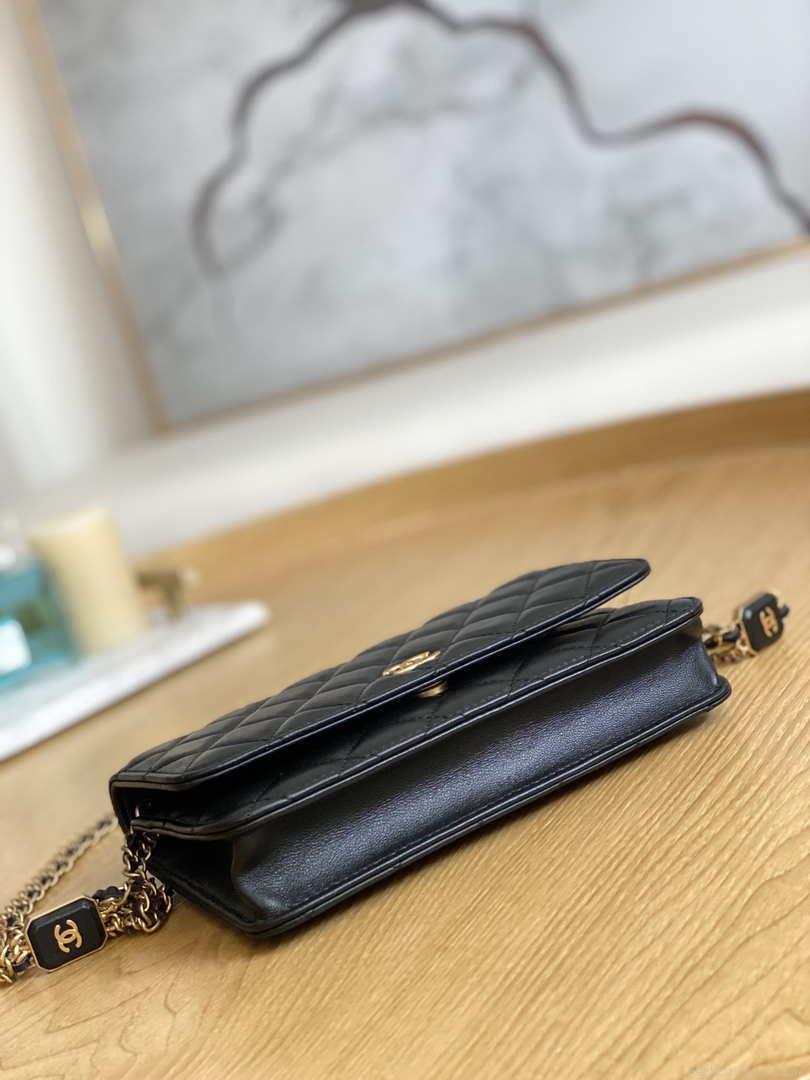 Chanel A81217 Flap Bag Lambskin Onyx Small Square Stewardess Bag Black