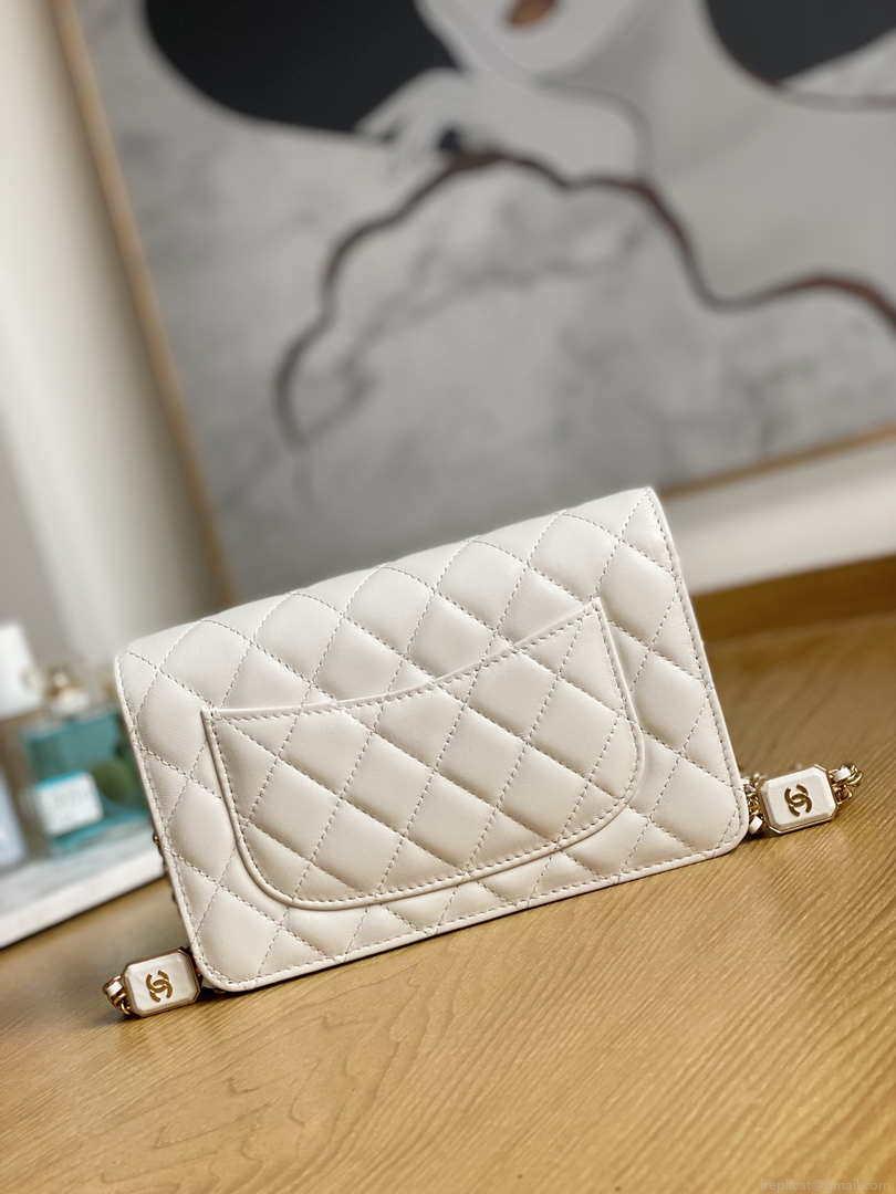 Chanel A81217 Flap Bag Lambskin Onyx Small Square Stewardess Bag White