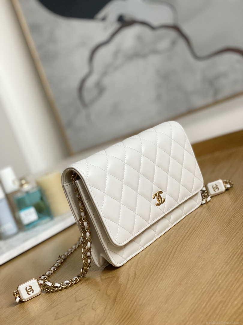 Chanel A81217 Flap Bag Lambskin Onyx Small Square Stewardess Bag White