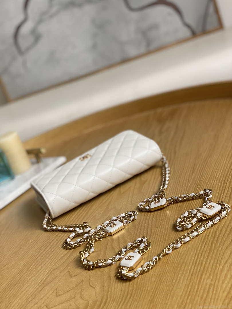 Chanel A81217 Flap Bag Lambskin Onyx Small Square Stewardess Bag White