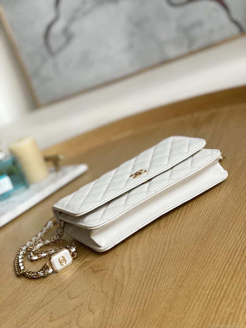 Chanel A81217 Flap Bag Lambskin Onyx Small Square Stewardess Bag White