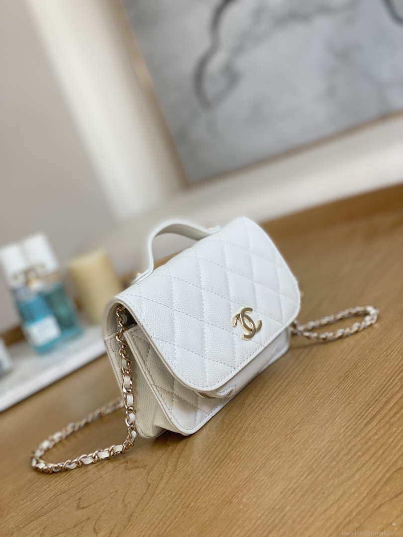 Chanel A81215 Mini messenger bag with Handle White