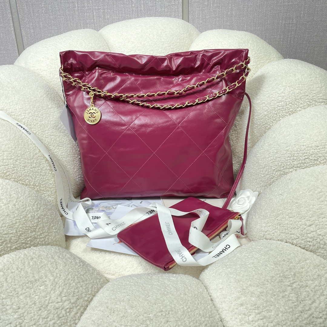 Chanel 22 Handbag Shiny Calfskin AS3261 Rose Red