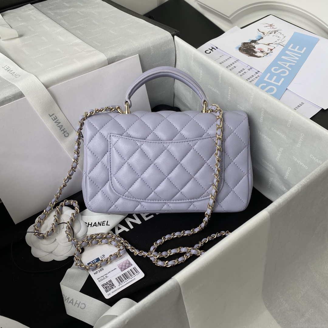 Chanel AS2431 Mini flap Lambskin bag with top handle Light gold Purple