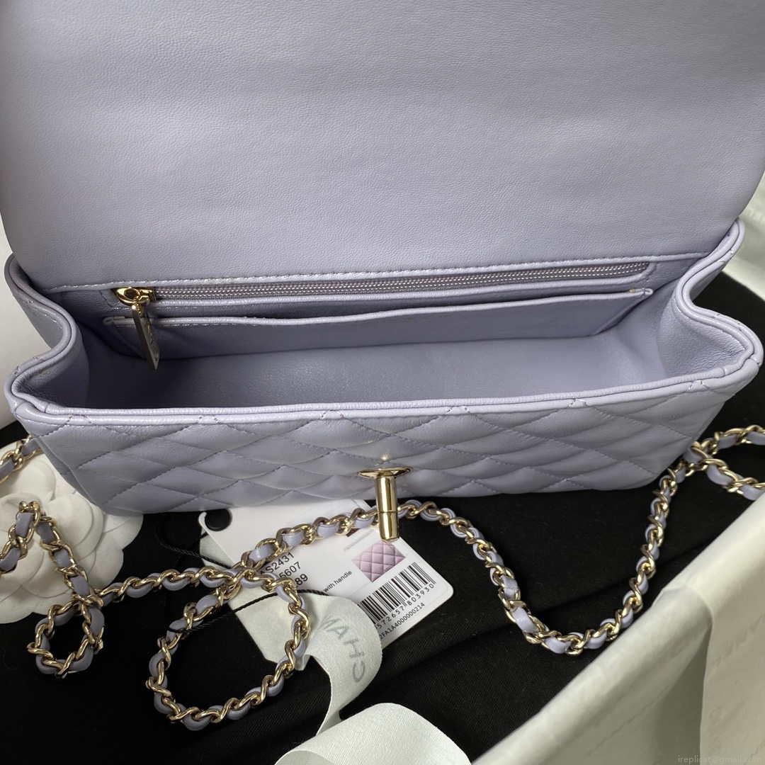Chanel AS2431 Mini flap Lambskin bag with top handle Light gold Purple