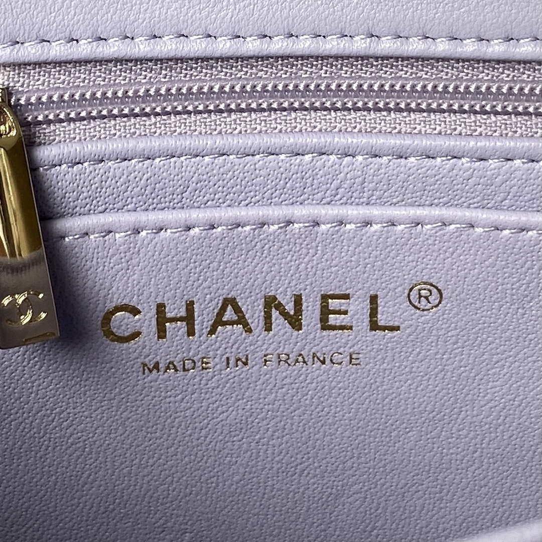 Chanel AS2431 Mini flap Lambskin bag with top handle Light gold Purple