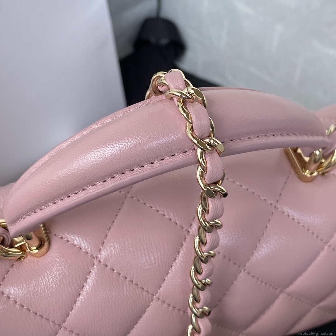 Chanel AS2431 Mini flap Lambskin bag with top handle Light gold Dark Pink