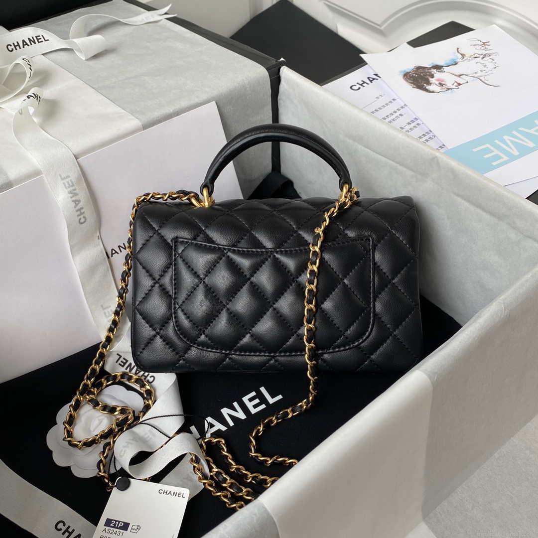 Chanel Mini flap Lambskin bag with top handle AS2431 Black gold