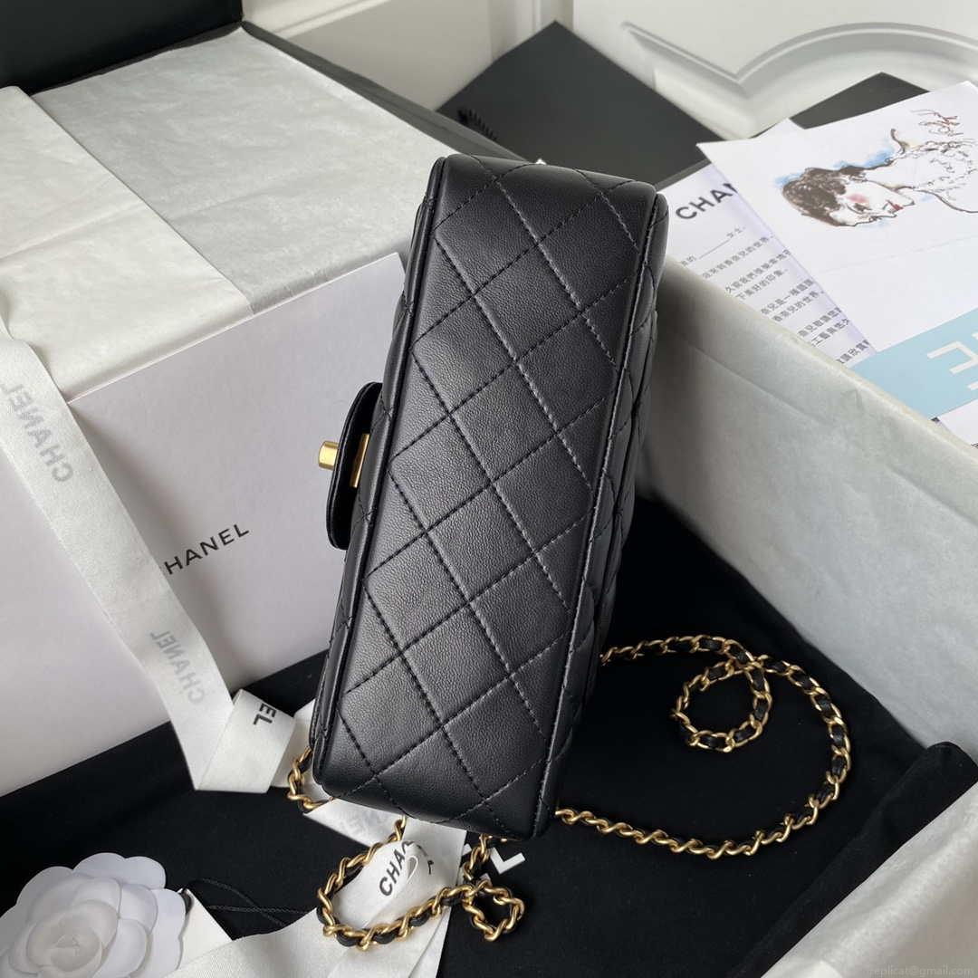 Chanel Mini flap Lambskin bag with top handle AS2431 Black gold