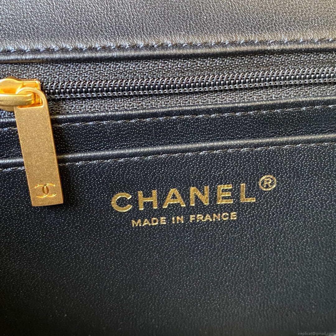 Chanel Mini flap Lambskin bag with top handle AS2431 Black gold