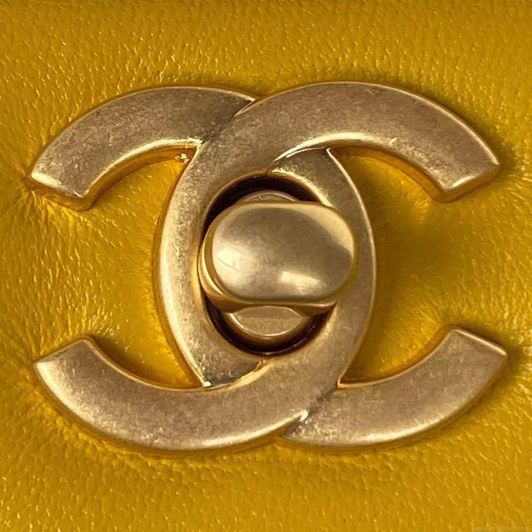 Chanel AS2431 Mini flap Yellow Lambskin bag with top handle Gold