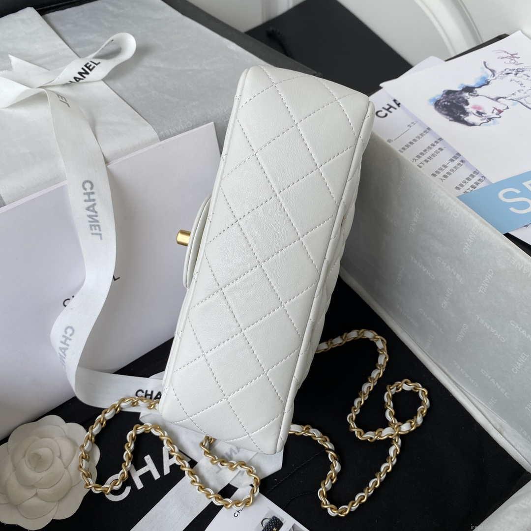 Chanel AS2431 Mini flap White Lambskin bag with top handle Gold