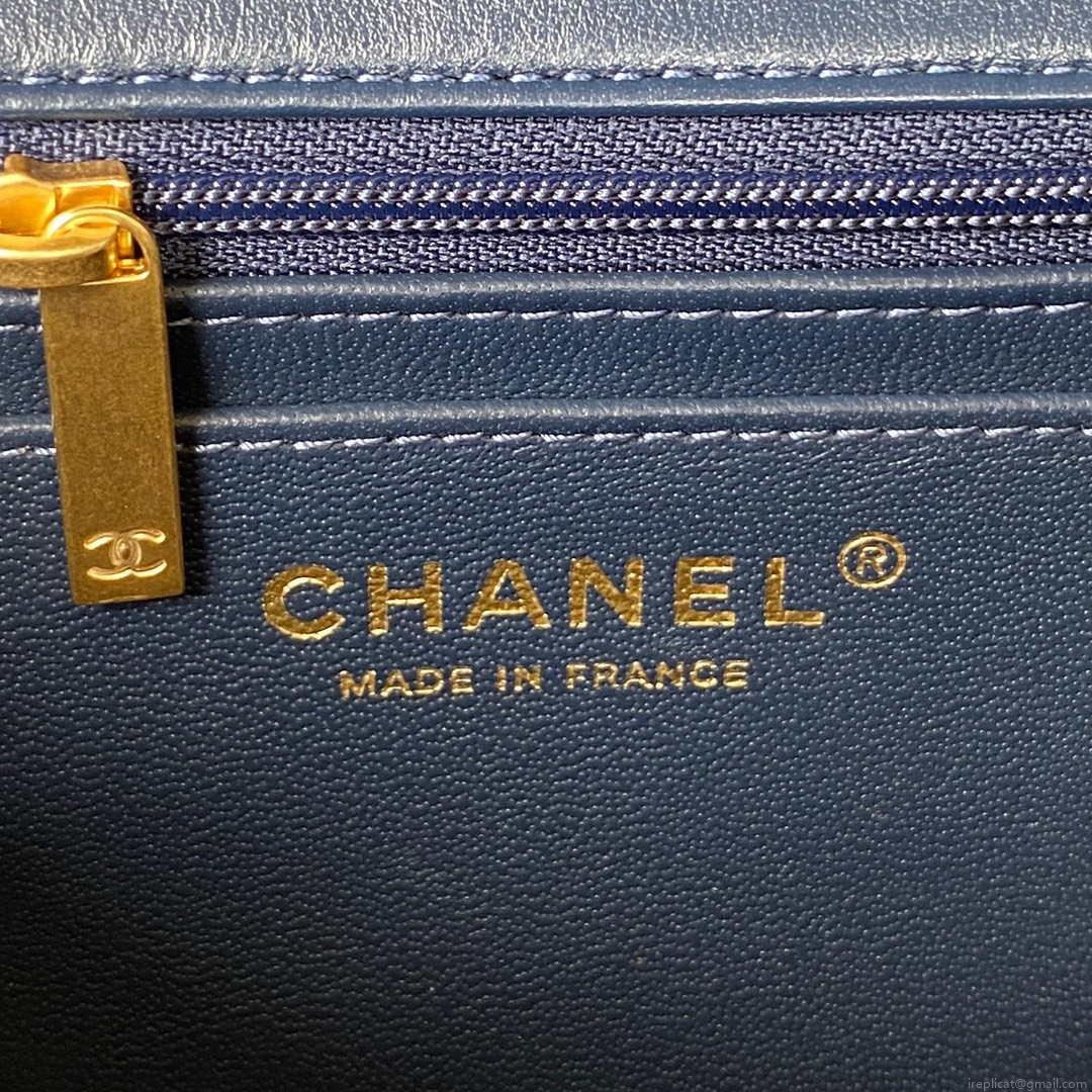 Chanel AS2431 Mini flap Navy Blue Lambskin bag with top handle Gold