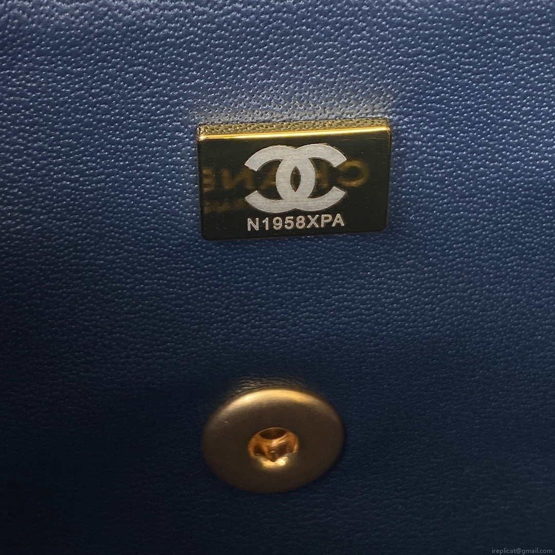 Chanel AS2431 Mini flap Navy Blue Lambskin bag with top handle Gold