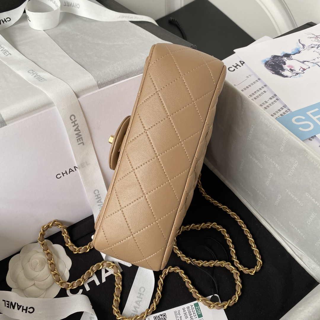 Chanel AS2431 Mini flap Tan Lambskin bag with top handle Gold