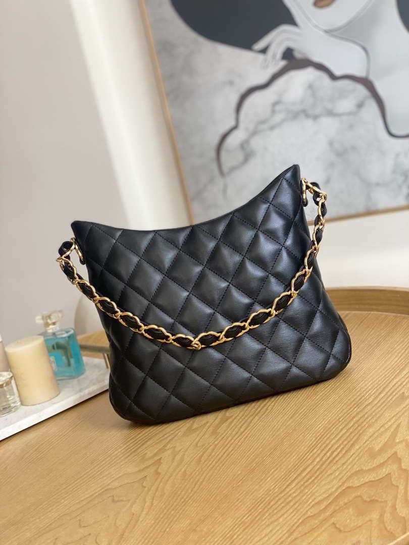 Chanel AS3631 2022 new hippie underarm Hobo bag shoulder bag Black
