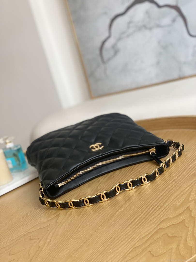 Chanel AS3631 2022 new hippie underarm Hobo bag shoulder bag Black