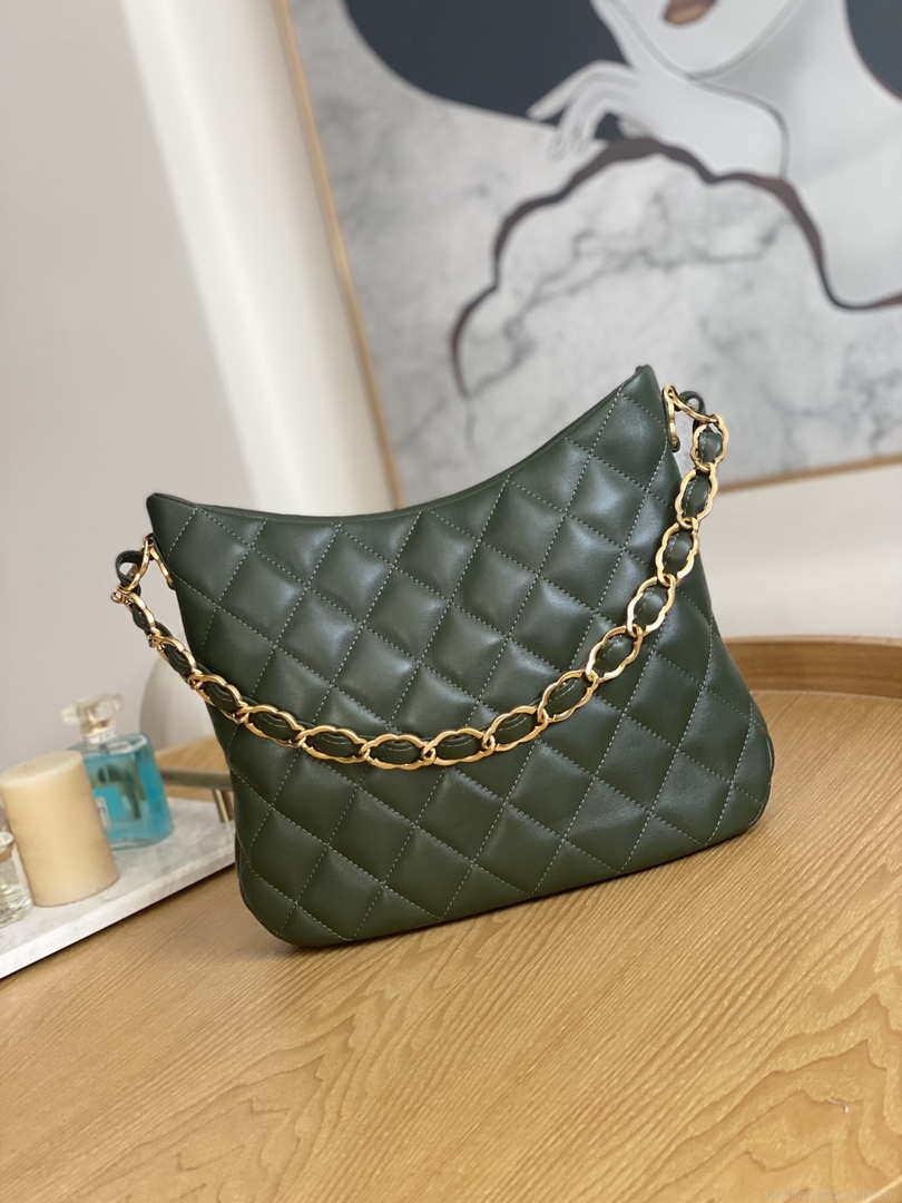Chanel AS3631 2022 new hippie underarm Hobo bag Lambskin Dark Green