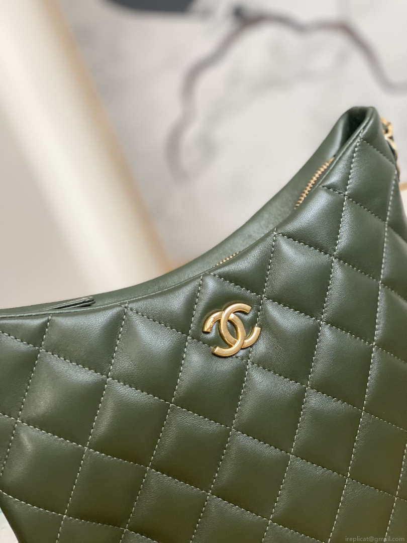 Chanel AS3631 2022 new hippie underarm Hobo bag Lambskin Dark Green