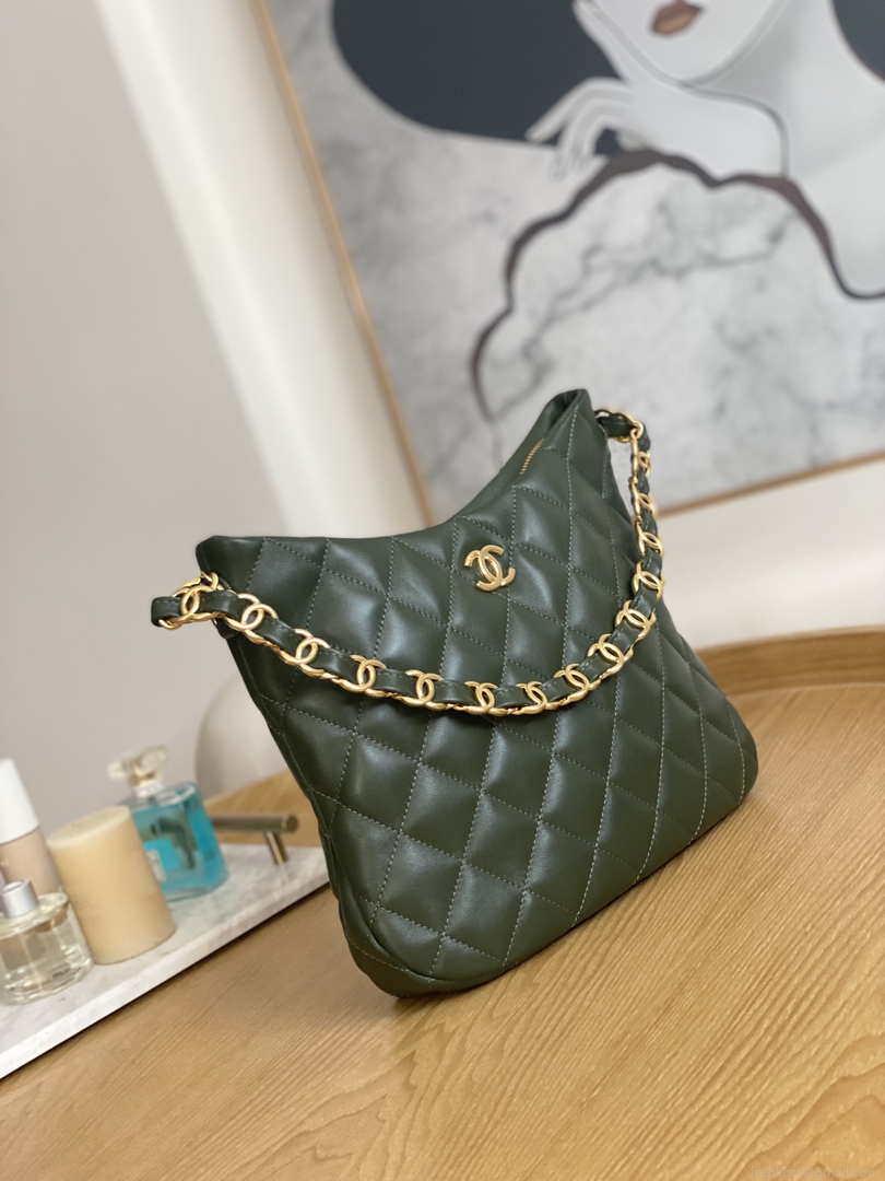 Chanel AS3631 2022 new hippie underarm Hobo bag Lambskin Dark Green
