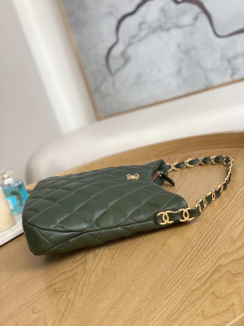 Chanel AS3631 2022 new hippie underarm Hobo bag Lambskin Dark Green