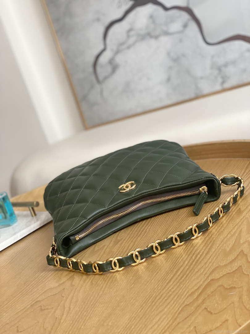 Chanel AS3631 2022 new hippie underarm Hobo bag Lambskin Dark Green