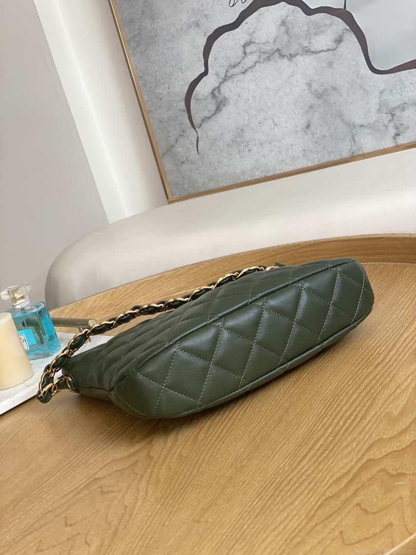 Chanel AS3631 2022 new hippie underarm Hobo bag Lambskin Dark Green