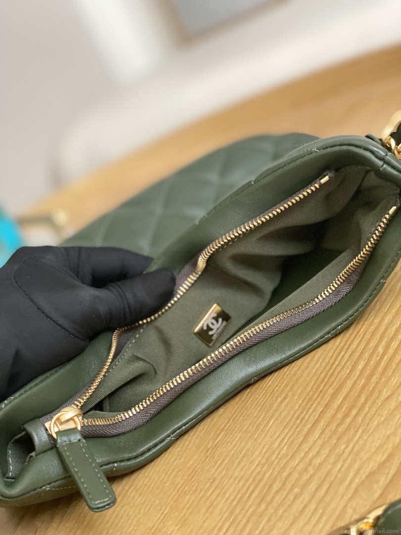 Chanel AS3631 2022 new hippie underarm Hobo bag Lambskin Dark Green