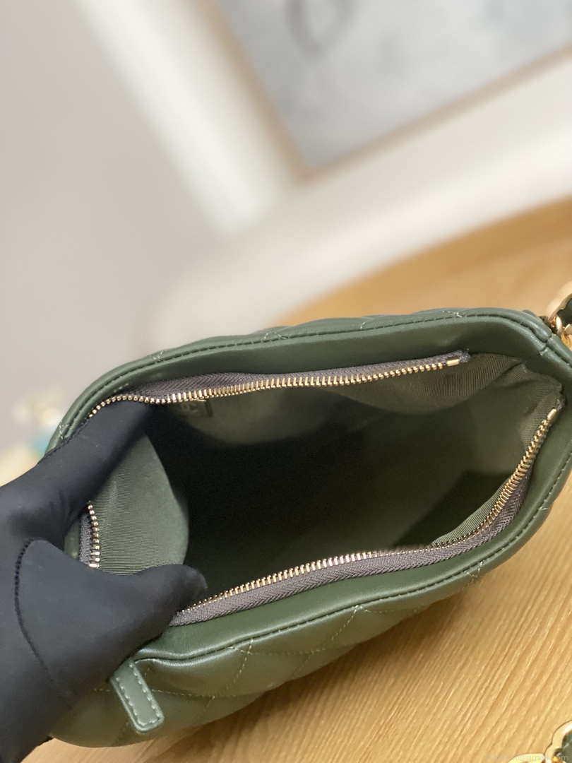 Chanel AS3631 2022 new hippie underarm Hobo bag Lambskin Dark Green