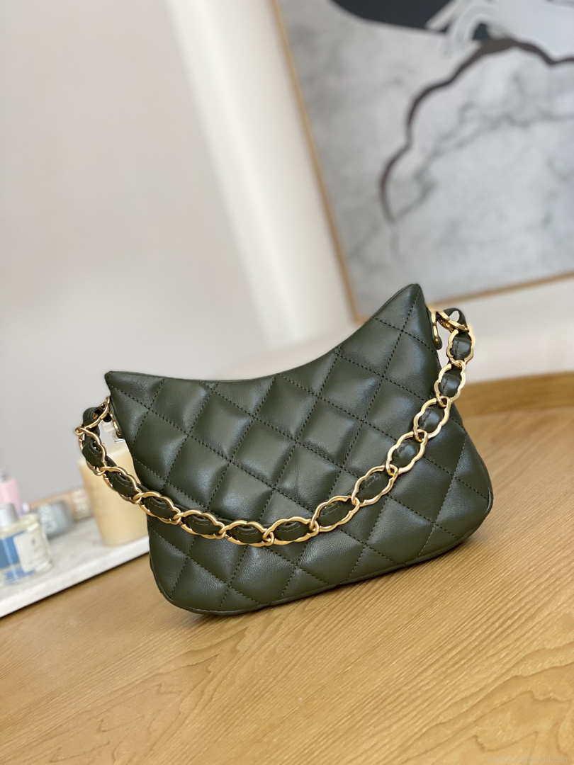 Chanel AS3562 Hobo Handbag Lambskin Dark Green